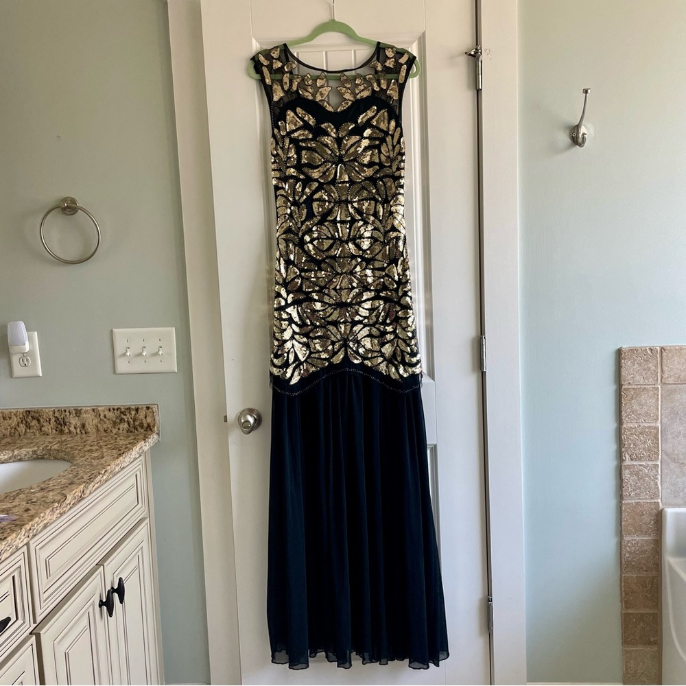 1920s Black and Gold Sequin Maxi Dress - Evening Gown